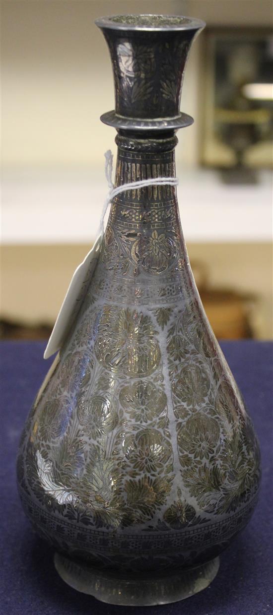 A collection of 19th century Indian Bidriware items, vase 9in.